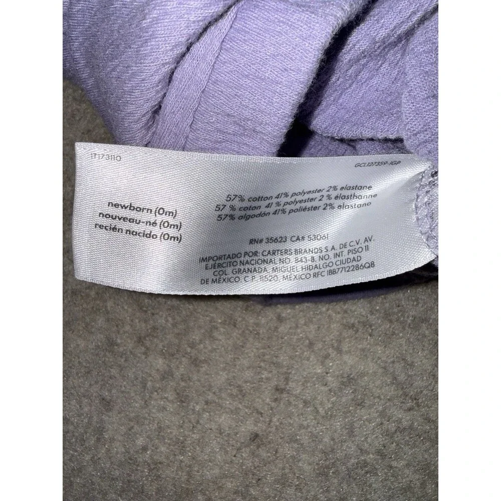 Carters Baby Girl Newborn Purple One Piece Outfit Snaps